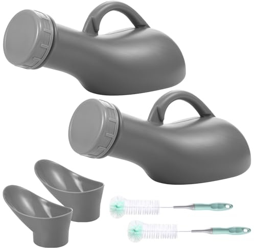 Men Urinal Bottle Urine Collection Bottles 1000ml 2 Pack Leakproof Pee Bottle Portable Urinals Male Travel Mobile Toilet with Screw On Lid and Brush