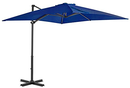 Parasol déporté, avec mât en aluminium, 250 x 250 cm, bleu azur - Protection UV - Pour jardin et terrasse - Inclinable à 360 ° - Tissu polyester robuste - Parasol de terrasse rectangulaire