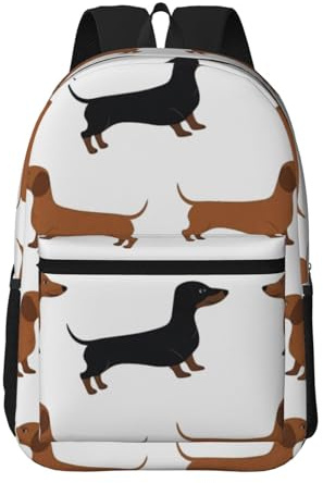 Dackel, Wiener, Haustiere, Hunde, Gedruckt,17-Zoll-Rucksack mit Taschen, lässiger Tagesrucksack, wasserabweisende Schultasche