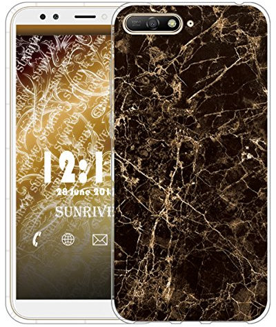 Sunrive Für Huawei Y6 2018 Hülle Silikon, Transparent Handyhülle Luftkissen Schutzhülle Etui Case für Huawei Y6 2018/Y6 Prime 2018 5,7 Zoll(TPU Marmor Schwarzer)+Gratis Universal Eingabestift