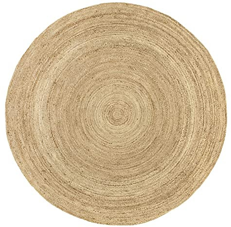 HAMID - Jute Teppich Rund, Alhambra Teppich Handgewebt 100% Naturfaser de Jute, Wohnzimmer, Schlafzimmer, Flurteppich, Dekoration, Farbe Natur, (200x200cm)