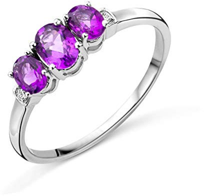 Miore Ring Damen Trilogy Amethyst Verlobungsring Weißgold 9 Karat / 375 Gold mit Edelstein lila Amehtyst 0.67 Ct und Diamanten Brillanten 0.02 Ct, Schmuck