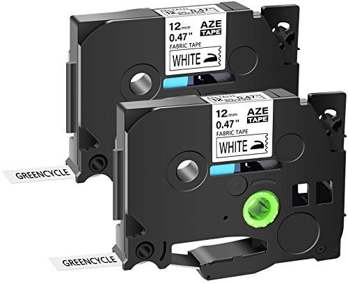 GREENCYCLE Etikettenband zum Aufbügeln, Schwarz auf Weiß, kompatibel mit Ptouch TZe-FA231 TZ-FA231 AZE-FA231 12 mm 0,47 weißes Klebeband für PT-P750W PT-H110 PT-D210 PT-D600, 2 Stück