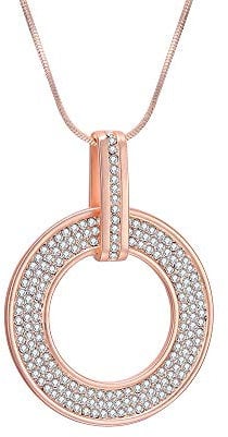 Ouran Circle Pendant Necklace for Women, Rose Gold and Silver Plated Snake Long Chain Necklace with Shining Crystal Best Jewelry Gift for Friends