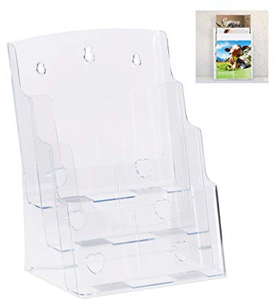 Relaxdays 10 x Prospekthalter A4 / DIN Lang, 3 Etagen, Acryl, Flyer Aufsteller Tisch & Wand, HBT: 33x24,5x20cm, transparent