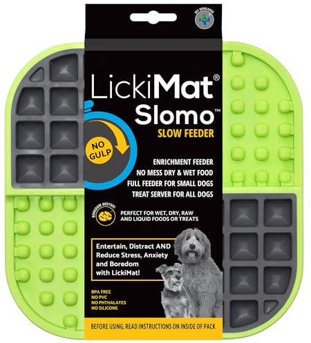 LickiMat Slomo, Dog Slow Feeders for Boredom and Anxiety Reduction; Perfect for Food, Treats, Yogurt, or Peanut Butter. Fun Alternative to a Slow Feed Dog Bowl, Green