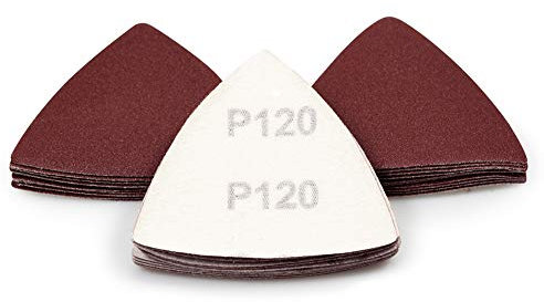 SPEEDWOX 30 Pcs Hook and Loop Triangle Sandpaper 120 Grit 80mm 3-1/8 Inches for Oscillating Multi Tool Detail Sander Sanding Discs Triangle Sanding Pads