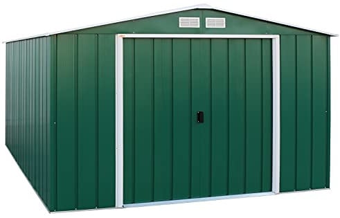 Duramax ECO 10 x 12 (11.03 m²) abri de jardin en métal, Abri de jardin en métal galvanisé à chaud, Abri de stockage d'outils, structure de toit renforcée, abri en métal sans entretien, vert