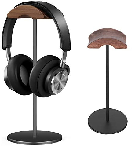 GGF Kopfhörer Ständer Headset Halterung aus Hochwertigem Walnussholz& Aluminium,Headset Ständer mit Anti-Rutsch Schwerer Basis,Kopfhörer Halter Geeignet für Tisch and Vitrine 