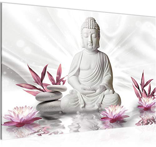 Runa Art Tableau Mural Bouddha Feng Shui Moderne Tableau Decoracion Murale - Bien-Être Zen Gris Rose Salle 011615a