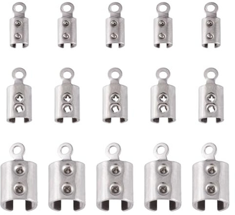PandaHall 400pcs Stainless Steel Fold Over Crimp Cord Ends 3 Sizes Leather Ribbon Ending Clasp Terminators Crimp End Tips for Bracelet Necklace Jewelry Making