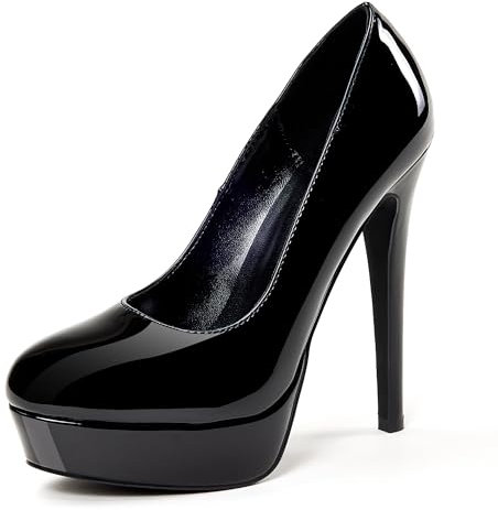 GENSHUO Tacchi Plateau Donna Eleganti Scarpe Tacco a Spillo Sexy Décolleté Moda Punta Rotonda Scarpe Festa Nozze Nero 37.5 EU