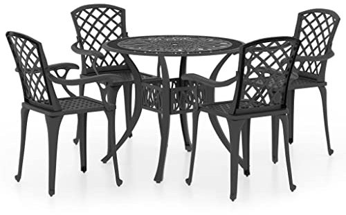 vidaXL Bistroset 5-TLG. Balkonset Gartenmöbel Balkonmöbel Gartenset Sitzgruppe Gartentisch Gartenstuhl Stühle Tisch Aluminiumguss Schwarz