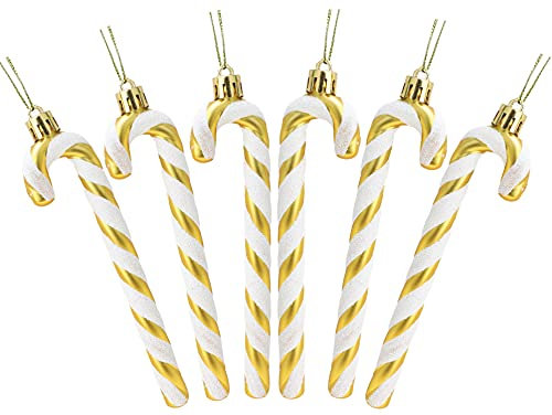 Christmas Concepts® Pack Of 6-13cm Glitter Candy Cane Christmas Tree Decorations (Gold & White)