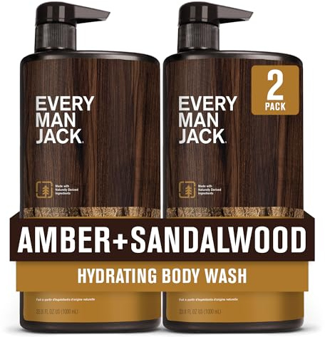 Every Man Jack Nourishing Amber + Sandalwood Mens Body Wash for All Skin Types - Cleanse, Nourish, and Hydrate Skin with Naturally Derived Coconut, Glycerin - 33.8 fl oz - 2 Bottles