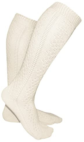 Weri Spezials Trachten Kniestrümpfe Oktoberfest Socken Baumwolle für Kinder und Damen (DE/NL/SE/PL, Numerisch, 23, 26, Creme)