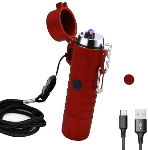 RSBYE Briquet électrique étanche, Rechargeable, sans Flamme, Coupe-Vent, pour extérieur, Aventure, Camping, randonnée (Rouge)