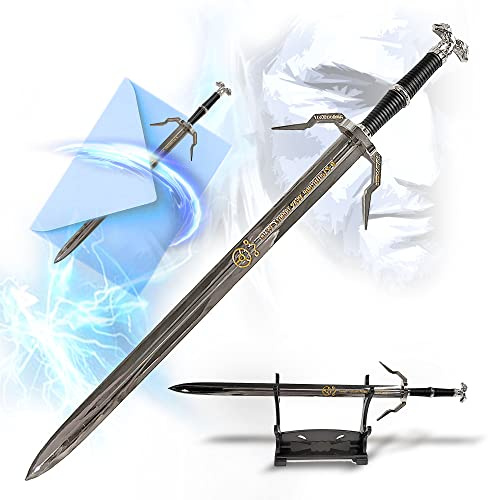 Witcher Sword - Geralt of Riva Silver Sword Letter Opener with Stand 21cm Miniature Sword Silver Sword Video Game Gift for Fans Gamers & Collectors