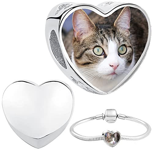 Silber 925 Personalisierter Schmuck Foto-Charm – Kompatibel mit Pandora-Armbändern, Liebe Herz Personalisiertes Geschenk – Fügen Sie Ihr Bild hinzu (klar)