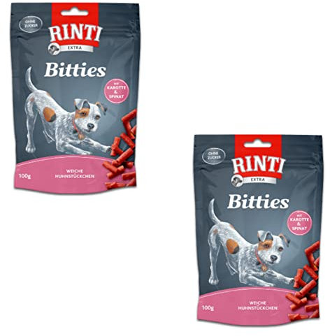 Rinti Extra Bitties - Leckerli für Hunde mit Huhn, Karotte und Spinat - Doppelpack - 2 x 100 g