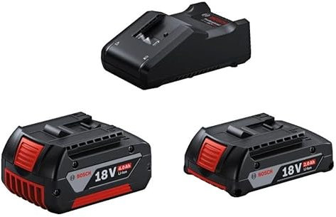 Bosch Juego de batería Profesional de 18 V (2 baterías GBA de 18 V y 4,0 Ah + Cargador rápido GAL 18 V-40, en Caja)