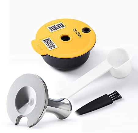 RECAFIMIL Wiederverwendbare Tassimo Kaffeepad 200ml mit Tamper Wiederbefüllbare Kaffeekapsel PP Kunststoff Kaffeefilter Kompatibel für Bosch Tassimo Maschine, Gelb