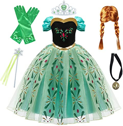 Kosplay Mädchen Anna Prinzessin Kleid mit Zubehör Perücke ELSA Kostüm Prinzessin Verkleidung Kinder Weihnachten Geburtstag Party Halloween Karneval Cosplay Kleider