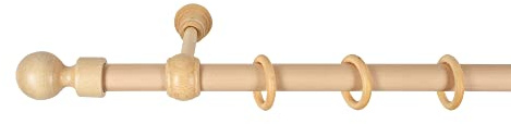 SN Deco - Stilgarnitur Gardinenstange Vorhangstange Giro, Holz, 28 mm, 1-Lauf, Komplettset mit Ringen, 180 cm (Natur)