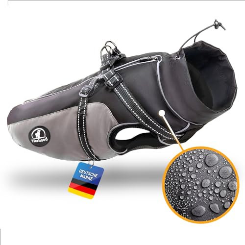 Tierhood Regenmantel Hund - Hunderegenmantel wasserdicht - Hundemantel für kleine Hunde - Reflektierende Regenjacke Hund - Hunde Regenmantel inklusive Geschirr Wasserdicht - Grau
