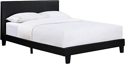 Modernique Black Faux Leather Low End Bed Frame in 5ft King Sized, High Headboard with Sprung Wooden Slatted Bed Base
