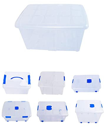 Jardin202 - Cajas de Almacenamiento Transparentes con Tapa Azul | Caja de ordenación | Pack 6 uds (60L)