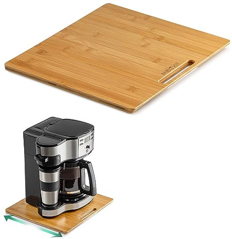 ANBOXIT Bamboo Appliance Slider, Sliding Tray for Coffee Maker, Kitchen Countertop Appliance Rolling Tray, Coffee Pot Slider Tray with Rubber Wheels, Wide - Medium (13D x 14W)