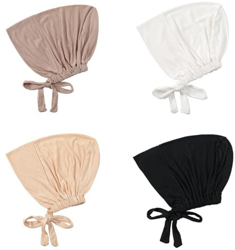 POFET 4PCS Damen Undercap Hijab Verstellbare islamische muslimische Unterwäsche Hijab Cap mit Tie-Back-Verschluss Chemo Kopftuch Schlafmütze