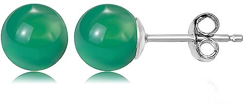 AESDOX Handgefertigte Kristall Kugel Ohrstecker für Frauen Mädchen Ohrstecker in Sterling Silber (8mm, Grün Smaragd)