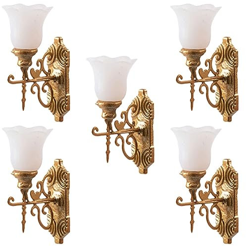 Zerodeko Golddekor 5 Stück Puppenhaus-Wandlampen Puppenhauslampen Im Maßstab 1:12 Miniatur-Puppenhaus-Wandlampen Mini-Wandleuchten Für DIY-Puppenhauszimmer-Hofdekoration
