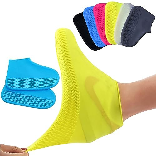 Silikon Regenüberschuhe, Silikon Überschuhe Wasserdichte Silikon Schuhüberzieher Wiederverwendbare rutschfeste Überschuhe Anti-Rutsch Schuhüberzieher für Regen, Schlammige Straßen (M, Blau)