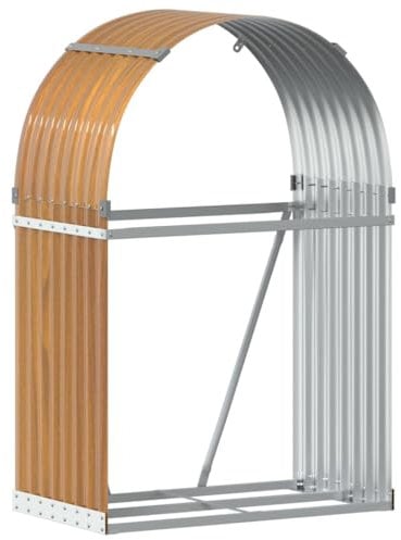 vidaXL Kaminholzunterstand, Kaminholzregal mit viel Stauraum, Feuerfest Brennholzregal mit Haken, Garten Holzlager Unterstand, Holzoptik 80x45x120cm Verzinkter Stahl
