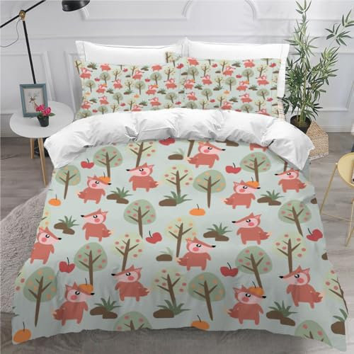 ViriVi Bettwäsche 155x220 3 teilig Bettbezug Cartoon-Tiere Bettwäsche Sets 3 teilig Biber Microfaser 3D-Druck mit 80x80cm Kissenbezug,Bettwäsche Set Mikrofaser für Einzelbett mit Reißverschluss