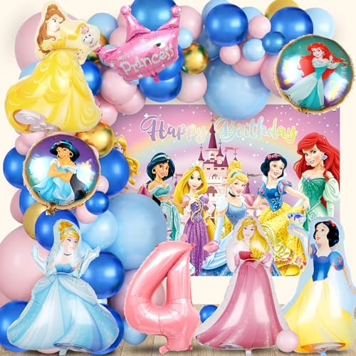 Prinzessin Geburtstag Deko 4 Jahre, Prinzessin Ballon, Prinzessin Hintergrund, Folienballon Prinzessin, Helium Luftballons Prinzessin, Prinzessin Party Deko Kindergeburtstag für Mädchen