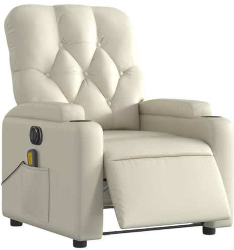 vidaXL Massagesessel, Sessel Elektrisch, Relaxsessel mit Liegefunktion Vibrationsfunktion, Fernsehsessel Liegesessel für Wohnzimmer, Creme Kunstleder