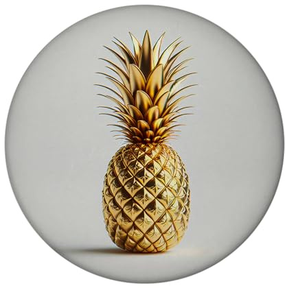 Goldene Ananas auf weißem Hintergrund Magnet rund mit Flaschenöffner rund Tropische Luxusfrucht Exotischer Obst Glanz Metallisches Design