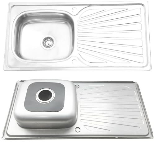 ARA CHOICE Stainless Steel 1.0 Single Bowl Kitchen Sink Reversible Waste Plumbing Kit with Drainer & Inset Wastes Set