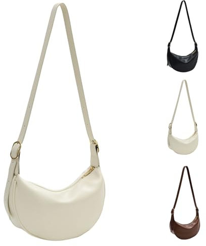LOCCY Tragbare Halbmondtasche,Damen Halbmond Crossbody Schultertasche,Einfarbige Tragbare Halbmond-Tasche Umhängetasche,Halbmond Umhängetasche Veganes Leder (Weiß)