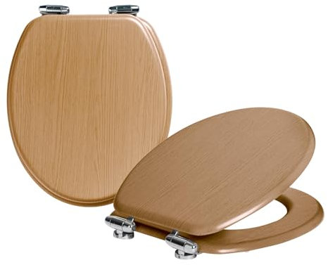Harbour Housewares Soft Close Toilet Seats - Dark Oak - Pack of 2 - Oval-Shaped Wooden Toilet Seat Antibacterial Loo Lid with Universal Chrome Hinges, Fixings & Fittings