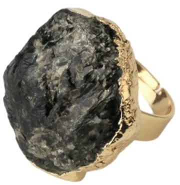 Steinring – Naturstein, gelber Verstellbarer Ring, unregelmäßiger schwarzer Turmalin, Blauer Kristallring, modischer, personalisierter Damenschmuck, schwarzer Turmalin, Einheitsgröße