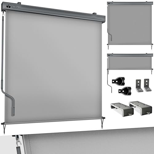 tillvex® Senkrechtmarkise 180 x 250 cm für Außen- und Innenbereich | Außenrollo wasserfest mit Handkurbel für Balkon, Terrasse & Garten | Balkonrollo Sonnenschutz aus Aluminium | Rollo Sichtschutz