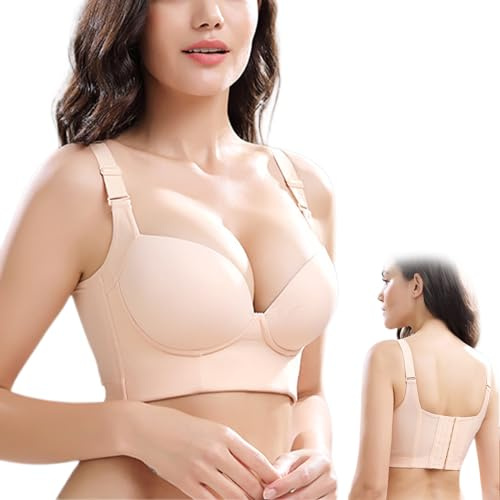 Filifit Sculpting Uplift Bra, Comfy Push up Bras Hide Back Fat, Plus Size Women Deep Cup Supportive Bra Hides Back and Side Fat Bra (Color : Skin, Size : 34/75CDE)