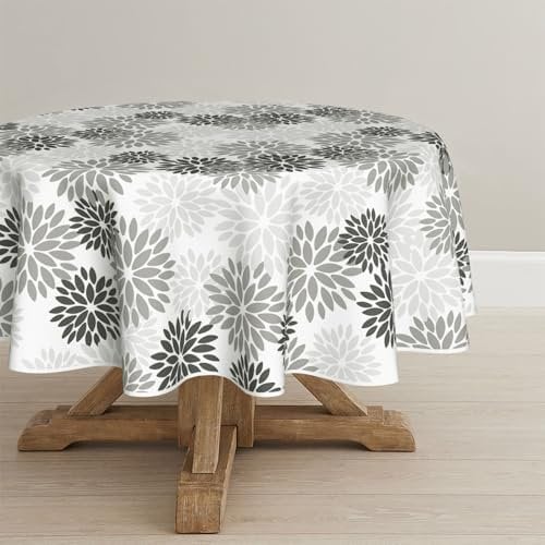 Artoid Mode Blumen Grau Dahlien Herbst Tischdecke Rund 140 cm, Saisonnal Fall Fleckschutz Tischwäsche Küche Dekoration Urlaub Party Dekor