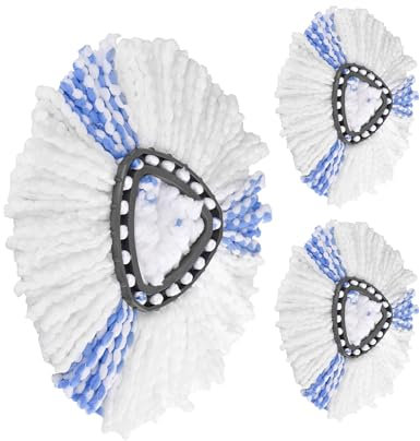 LAOYE - Juego de 3 mopas para cabezales de escoba compatible con Vileda Turbo EasyWring and Clean - Recambio de mopa de microfibra con flecos para Vileda Facile&Clean Turbo (azul)