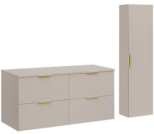 Lomadox Badezimmer Badmöbel Set mit 120cm Waschtischunterschrank, 2-teilig, in Kaschmir